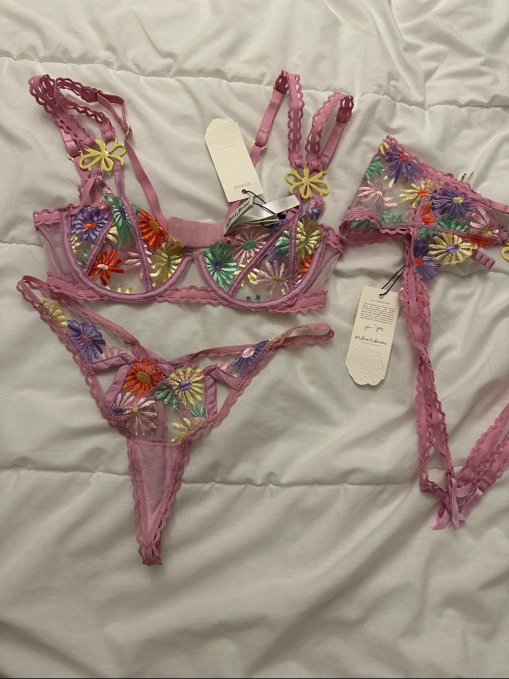 For Love & Lemons Lilac Floral Embroidered Lingerie Set